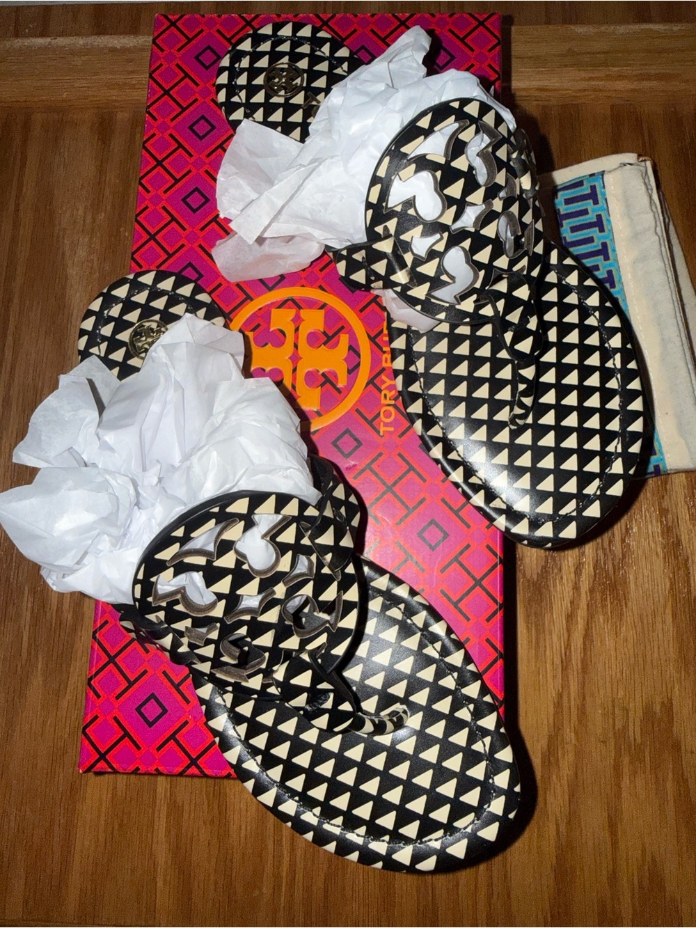 New black and cream Tory Burch Miller Sandals